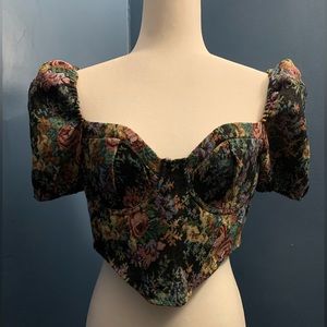 Floral Puff Sleeve Corset Top
